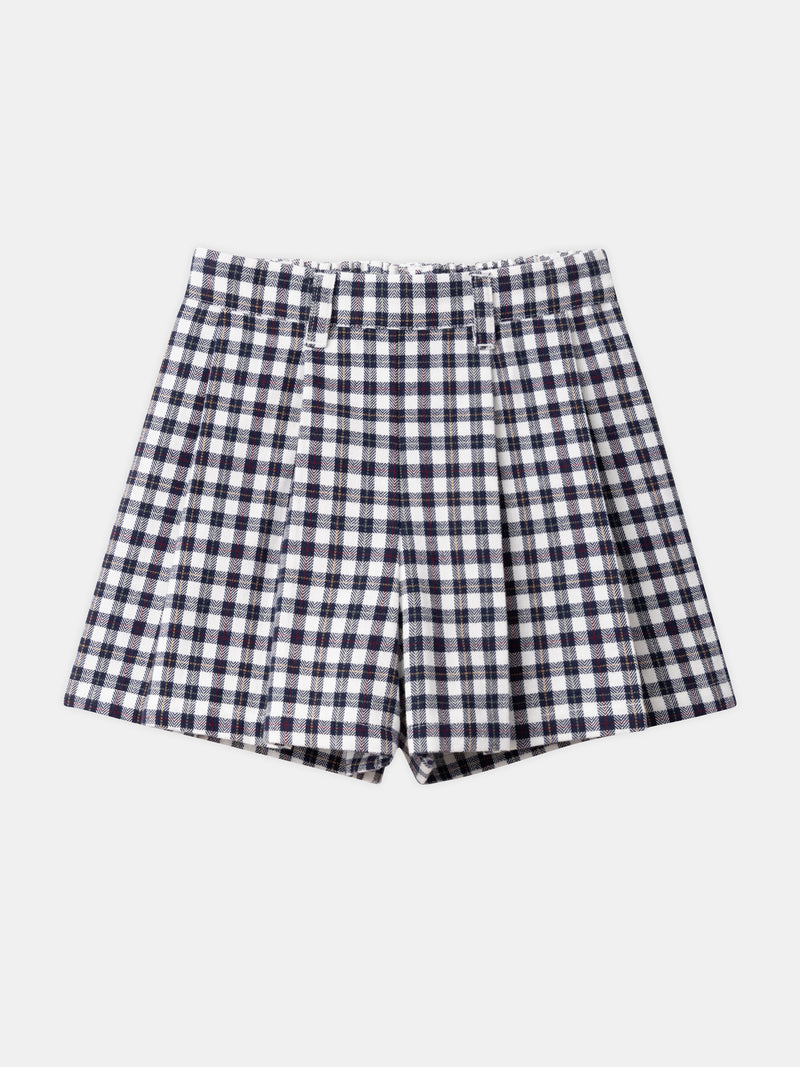 Jupe-short à carreaux bleu marine et blanc à taille élastiquée Fille