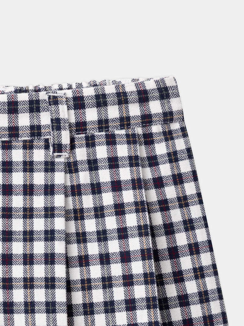 Jupe-short à carreaux bleu marine et blanc à taille élastiquée Fille