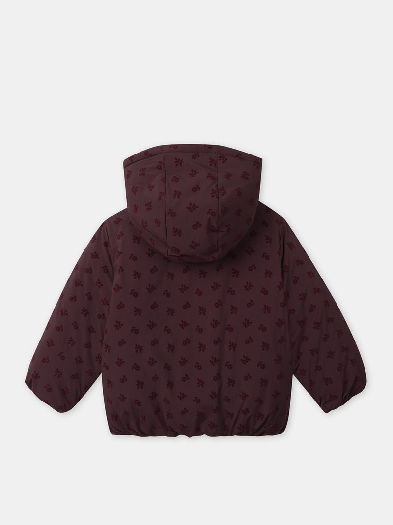 Doudoune bordeaux imprimé floral en velours Fille
