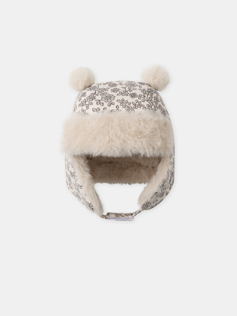 Chapka imprimé fleuri à pompom Bébé Fille