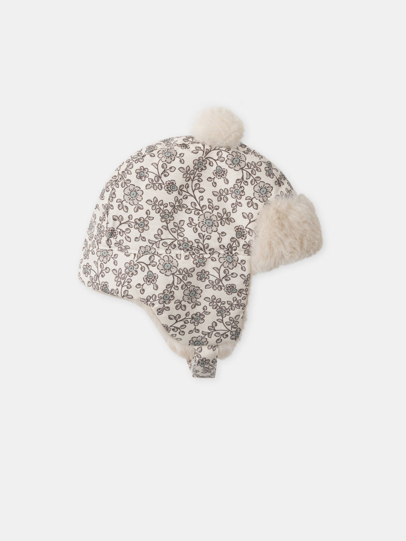 Chapka imprimé fleuri à pompom Bébé Fille