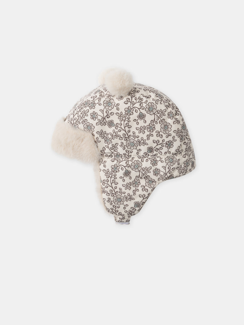 Chapka imprimé fleuri à pompom Bébé Fille