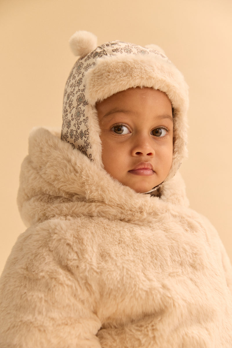 Chapka imprimé fleuri à pompom Bébé Fille