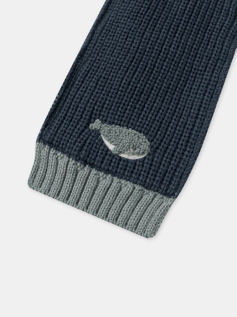 Écharpe bleu canard à broderie baleine Bébé Garçon
