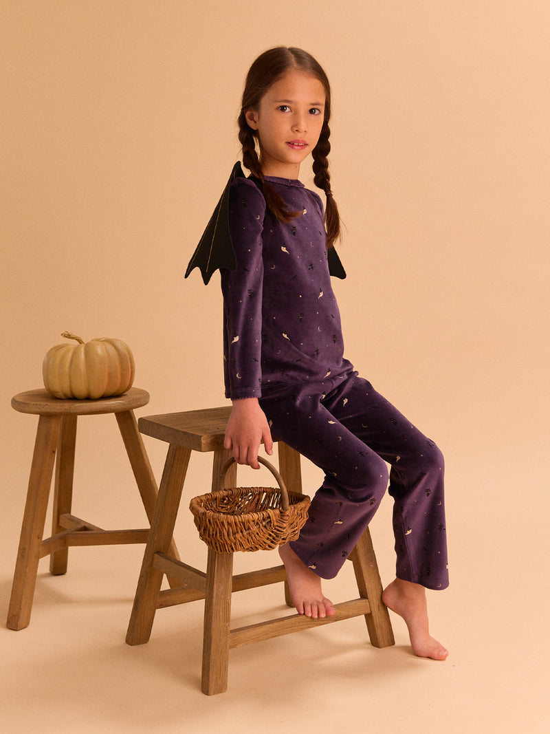Pyjama d'Halloween violet + ailes de chauve-souris Fille