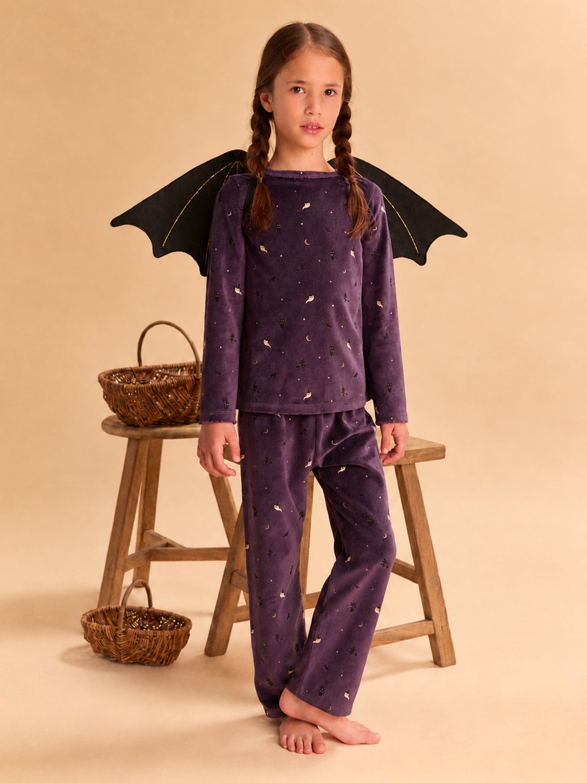 Pyjama d'Halloween violet + ailes de chauve-souris Fille