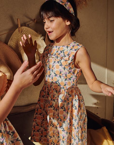 Robe vanille à volants et à motif oranges FLADRETTE / 23E2PFO2ROB114