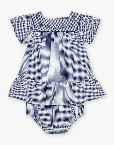 Robe en seersucker vichy bleu nuit et blanc FANONO / 23E1BFN1ROB070