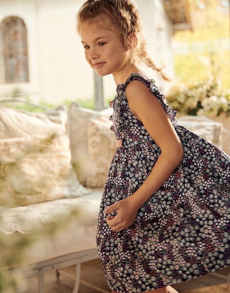 Robe violette en satin de coton fleuri FREBLOETTE / 23E2PFI4ROBH701