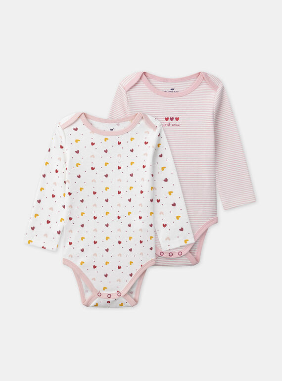 Lot de 2 bodies à rayures rose ou imprimés coeurs Bébé Fille NEFANNY / 25H5BFC1BDL001