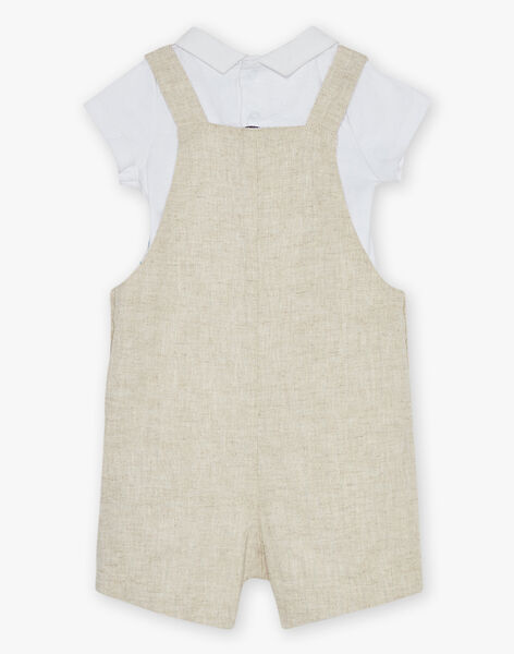 Salopette courte beige en lin et body écru FAEMILIEN / 23E1BGI1ENS000