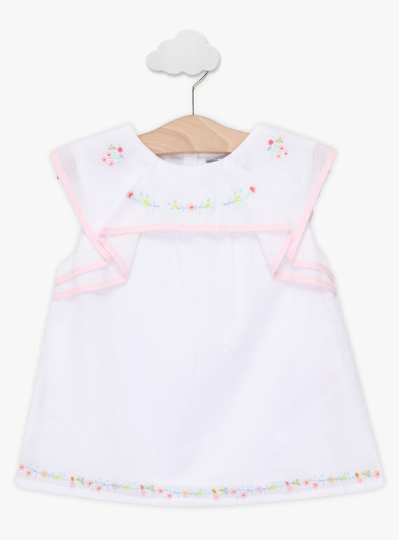 Blouse écrue brodée à volants enfant fille TYBOETTE / 20E2PFJ1CHE000