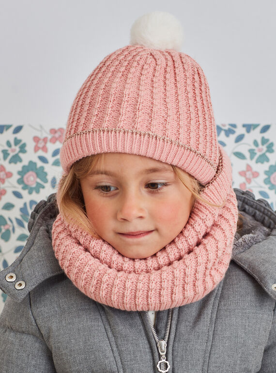 Bonnet en maille fantaisie rose pâle enfant fille