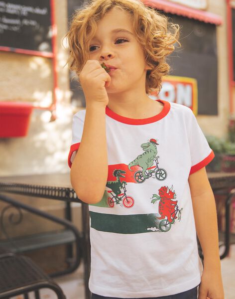 T-shirt blanc avec dinosaures sur des vélos FEMIAGE / 23E3PGB1TMC001