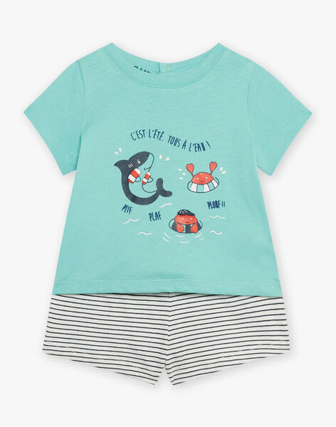 T-shirt et short vert d'eau, bleu marine et blanc en jersey FIZACK / 23E1BGU1ENS213