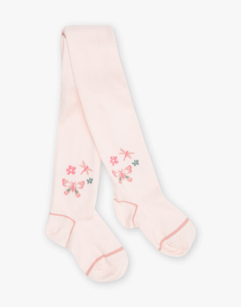 Collant rose pâle à Jacquard papillons et fleurs FIPAPIETTE / 23E4PFD1COLD300