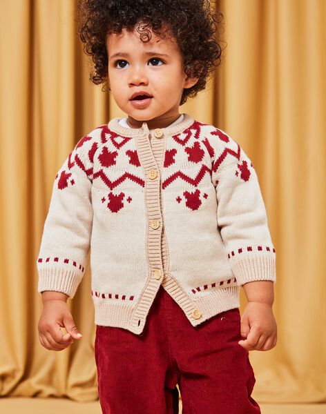 Gilet en tricot rouge et beige DAPIERRE / 22H1BGX1GILF512
