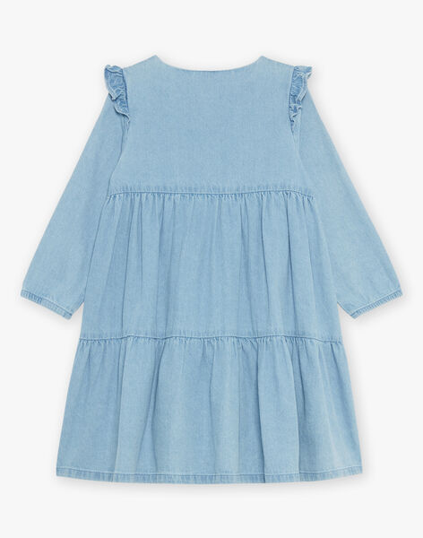 Robe en denim bleu à broderies fleuries FADENETTE / 23E2PF81ROBP272