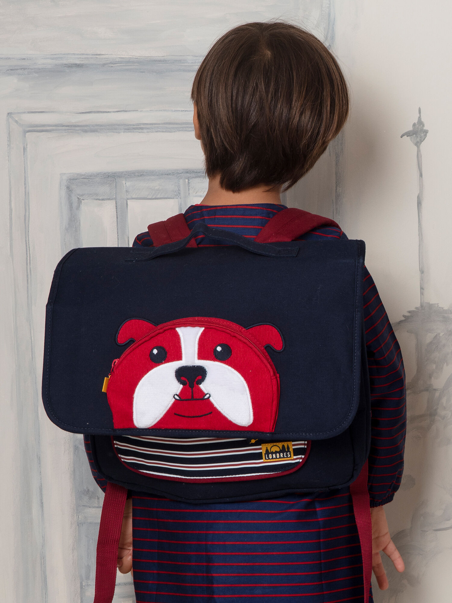 Cartable bleu marine motif bulldog enfant garcon Garcon Sergent Major