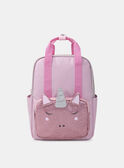 Sac à dos rose avec poche avant en tête de licorne paillettés Fille NICORNETTE / 25H4PFS1BES303