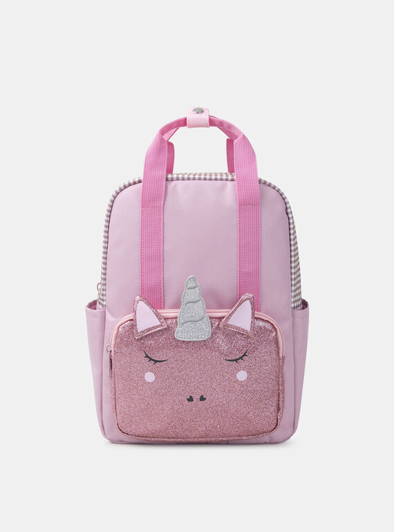 Sac à dos rose avec poche avant en tête de licorne paillettés Fille NICORNETTE / 25H4PFS1BES303