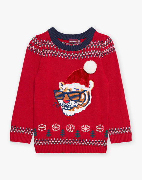 Pull de Noël rouge en tricot à motif tigre DOPULAGE / 22H3PG91PULF528