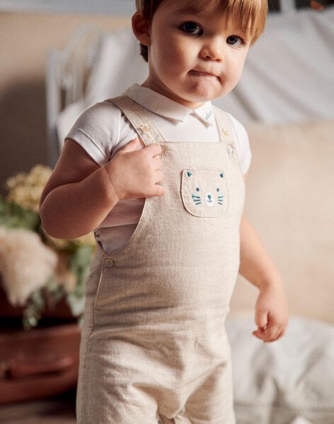Salopette courte beige en lin et body écru FAEMILIEN / 23E1BGI1ENS000