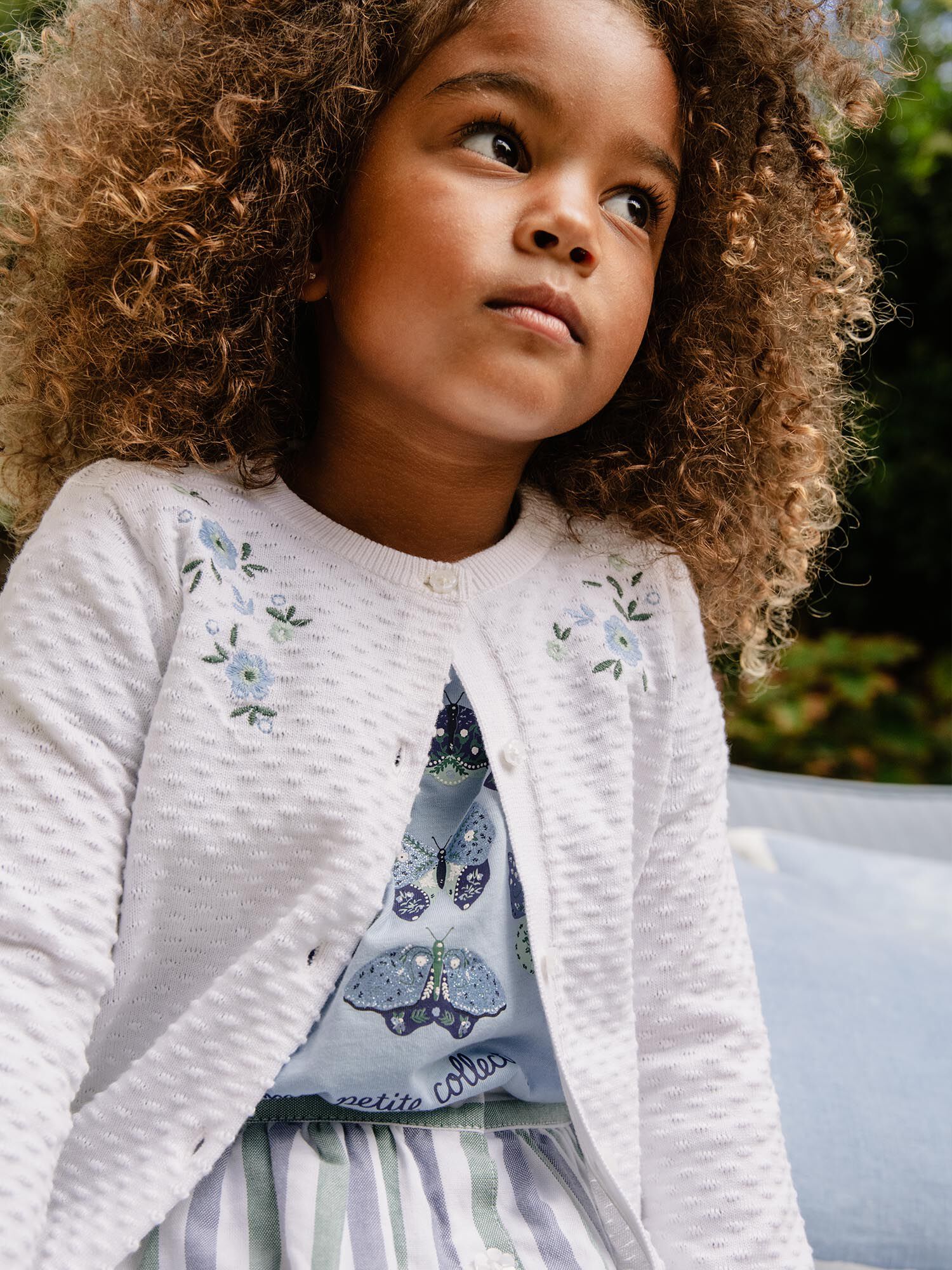 Gilet ecru a broderies fleuries Fille Sergent Major