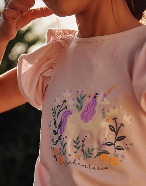 T-shirt lilas à volants et licorne fantaisie FLALICETTE / 23E2PFO1TMCH700