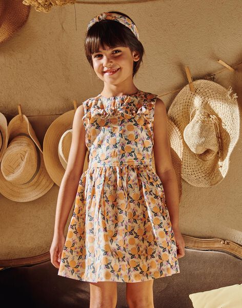Robe vanille à volants et à motif oranges FLADRETTE / 23E2PFO2ROB114