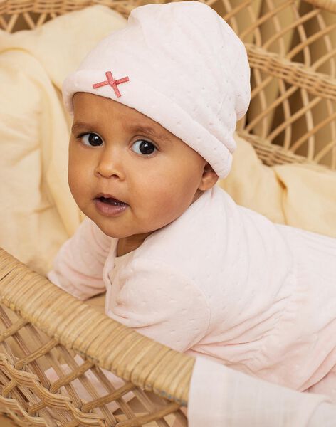Grenouillère en velours et bonnet assorti rose bébé fille DONA_B / 22H0NF12GRE307