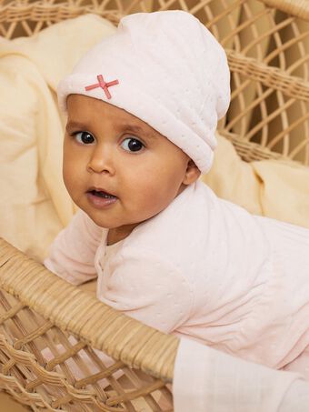 Grenouillère en velours et bonnet assorti rose bébé fille DONA_B / 22H0NF12GRE307
