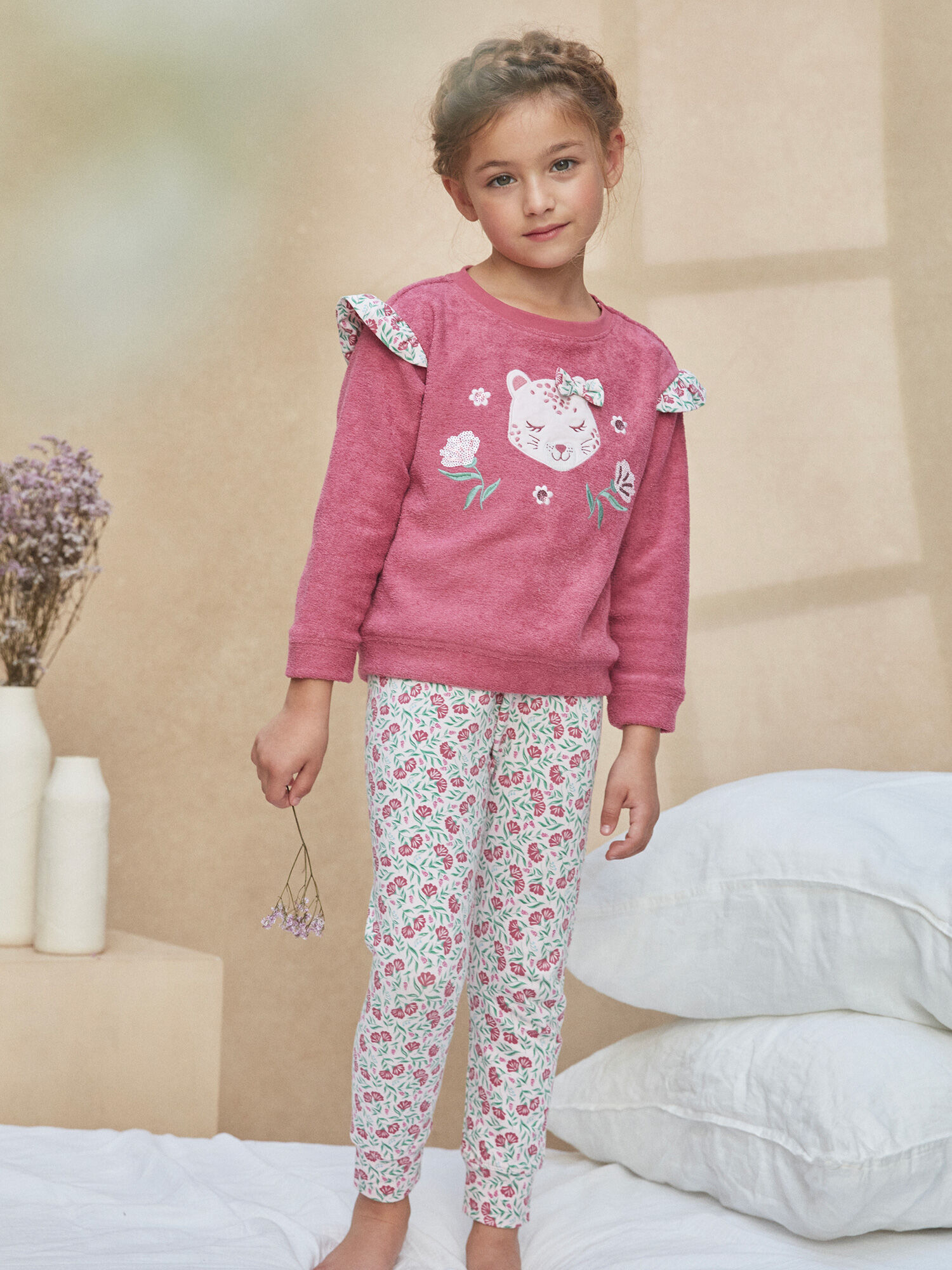 Ensemble pyjama rose en molleton grat