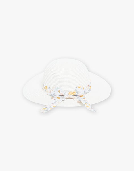 Chapeau effet paille blanc avec bande imprimée fleuri et nud enfant fille CLUETTE / 22E4PF12CHA001