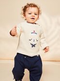 Pull beige chiné en tricot avec chat marin FAKAYDEN / 23E1BGC1PULA011