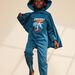 Pyjama deux pièces bleu canard en coton avec cape tête de dinosaure