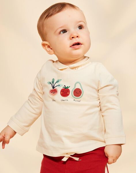 Polo vanille à patchs légumes brodés FACETHAN / 23E1BGB1POL114