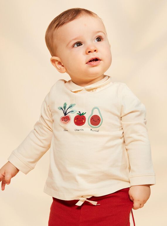 Polo vanille à patchs légumes brodés FACETHAN / 23E1BGB1POL114
