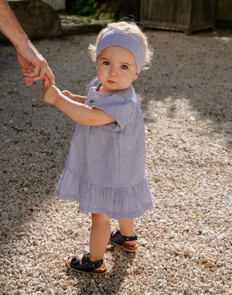 Robe en seersucker vichy bleu nuit et blanc FANONO / 23E1BFN1ROB070