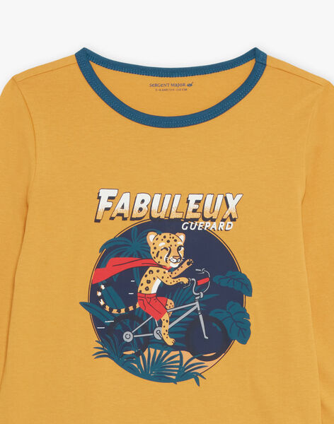 Pyjama deux pièces jaune moutarde en coton avec cape tête de léopard FLORIAGE1 / 23E5PG42PYT107