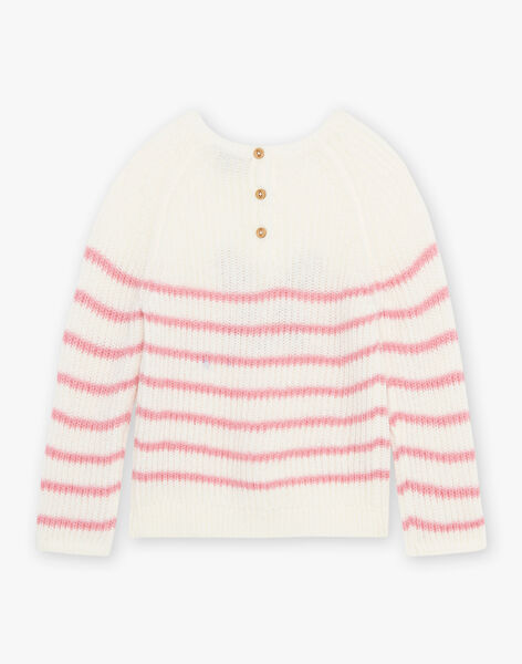 Pull en maille à rayures écru et rose DAELISE / 22H1BFE1PUL001