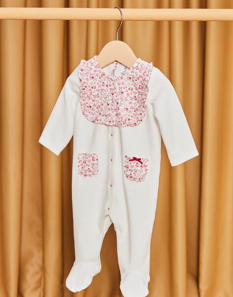 Grenouillère blanche et rose en velours dévoré DEDORA / 22H5BFW2GRE001