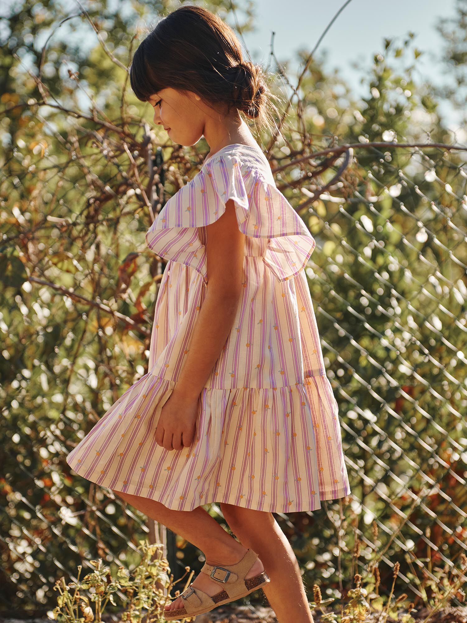 Robe vanille en lin a rayures mauve Fille Sergent Major