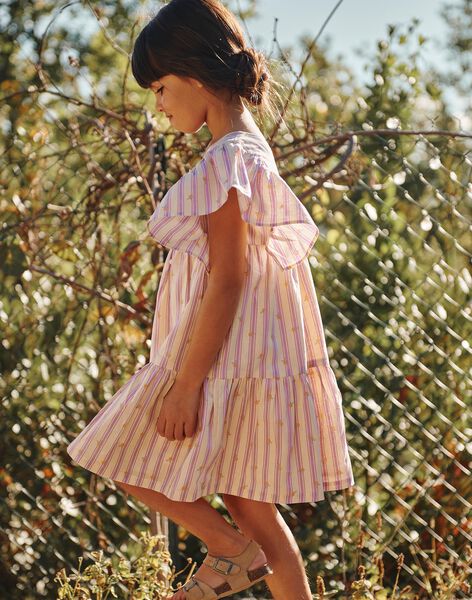 Robe vanille en lin à rayures mauve FLARAYETTE / 23E2PFO1ROB114