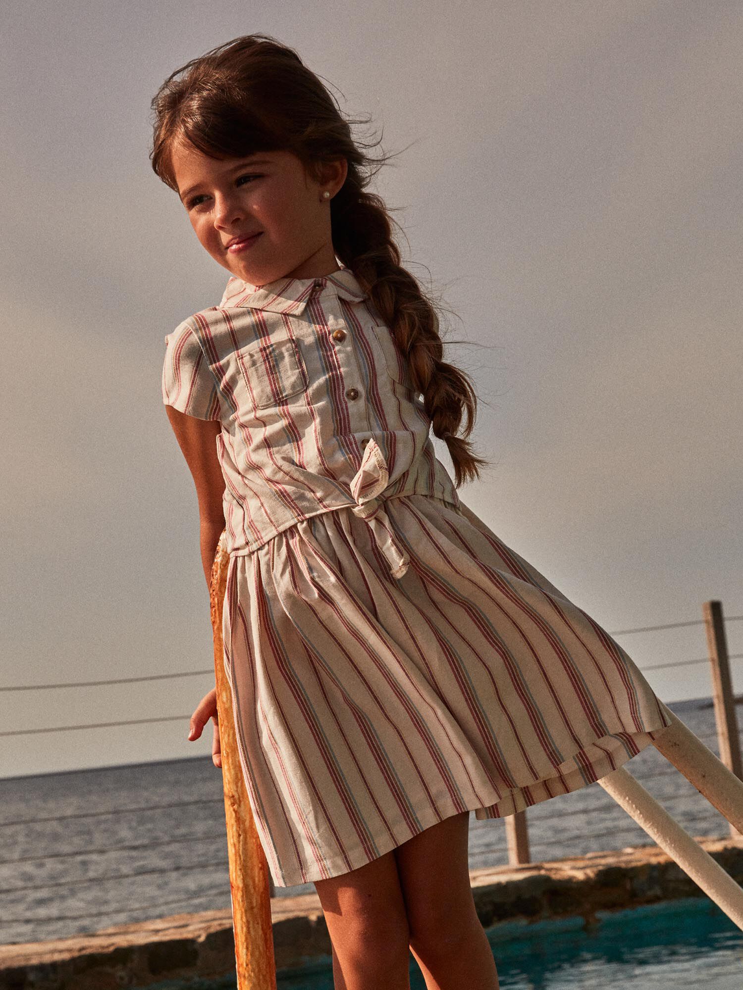 Robe chemise crue en lin avec rayures Fille Sergent Major
