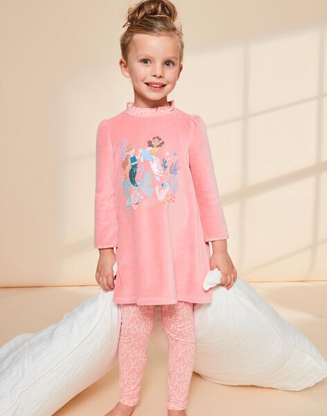 Pyjama deux pièces rose en velours avec sirènes 23E5PF22CHN404
