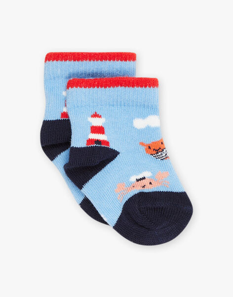 Chaussettes bleues à jacquard animaux marins FAKEVIN / 23E4BGC2SOQ020
