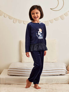 Ensemble pyjama bleu nuit en velours motif fantaisie enfant fille BEBYGNETTE / 21H5PF73PYJ705