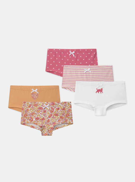 Lot de 5 culottes à rayures, imprimés ou uni Fille NEJUETTE / 25H5PFC3SHY001