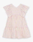 Robe vanille en lin à rayures mauve FLARAYETTE / 23E2PFO1ROB114